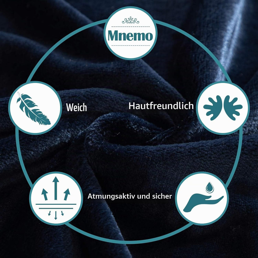 Mnemo Bademantel Damen Lang mit Kapuze Bademantel Damen Frottee Bademantel Damen Flauschig Blau L, B