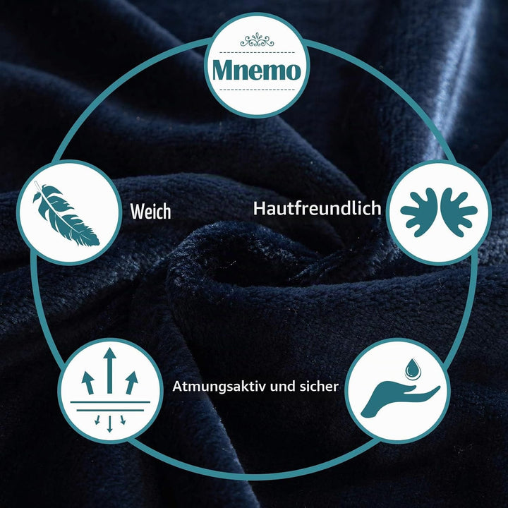 Mnemo Bademantel Damen Lang mit Kapuze Bademantel Damen Frottee Bademantel Damen Flauschig Blau L, B
