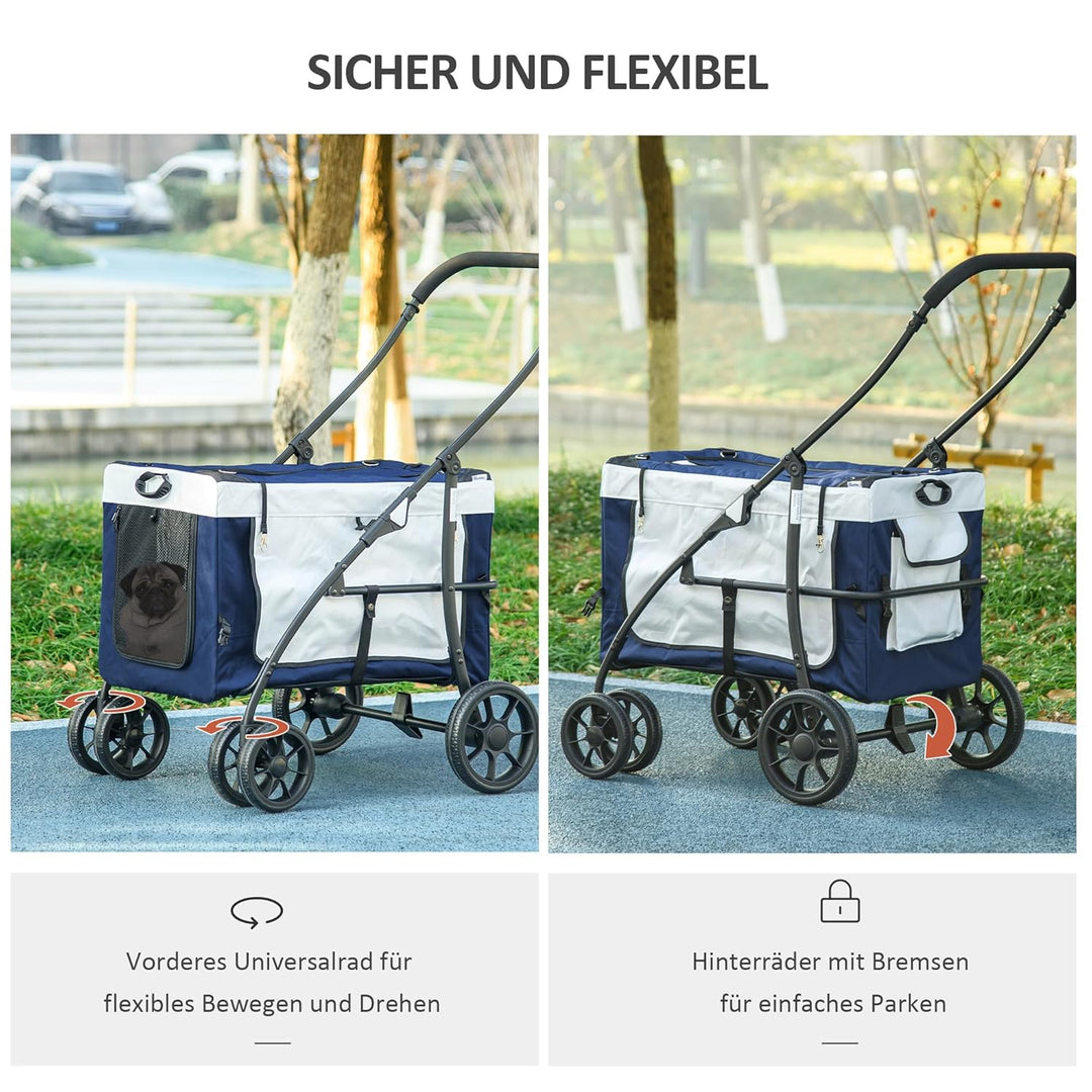 PawHut 2 in 1 Hundewagen Hundebuggy klappbar für Hunde &amp; Katzen bis 10 kg Katzenbuggy mit Kissen Net