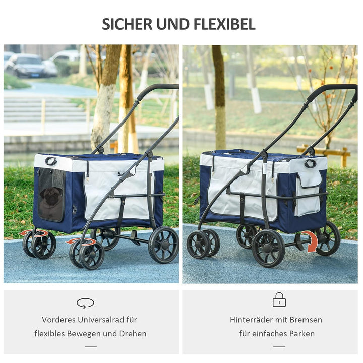 PawHut 2 in 1 Hundewagen Hundebuggy klappbar für Hunde &amp; Katzen bis 10 kg Katzenbuggy mit Kissen Net