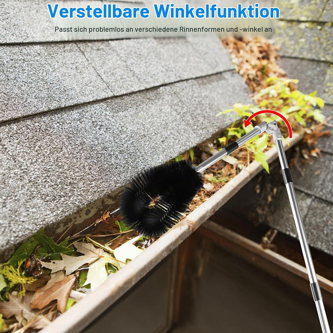 Dachrinnenreiniger 4M Teleskop, Dachrinnenbürste mit verstellbarem Edelstahl-Stiel und Schaber, 2-in