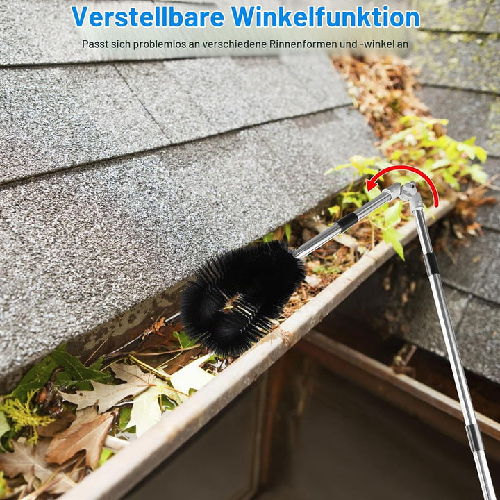 Dachrinnenreiniger 4M Teleskop, Dachrinnenbürste mit verstellbarem Edelstahl-Stiel und Schaber, 2-in
