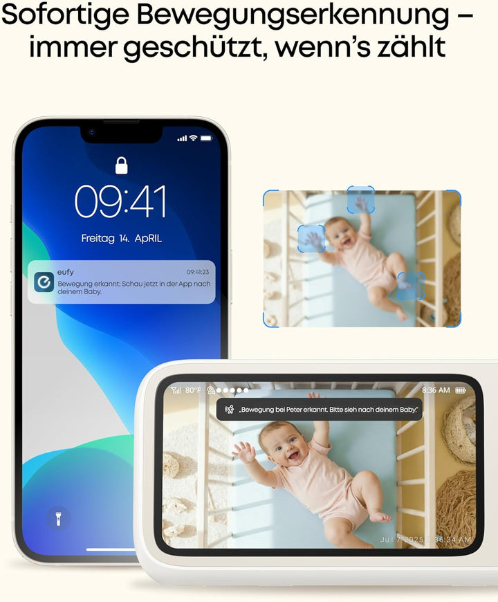 eufy Babyphone C10 mit 2KHDKamera, 4,5"Display, Schwenk‑Neige‑Funktion, 4×Zoom, Nachtsicht, HybridWL