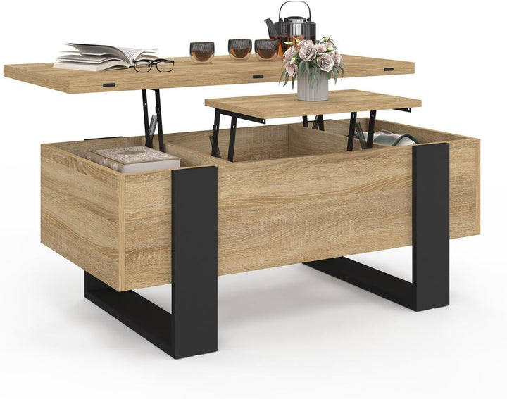 IDMarket - Rechteckiger Couchtisch, klappbar, umwandelbar in einen Esstisch Phoenix, Holz und Schwar