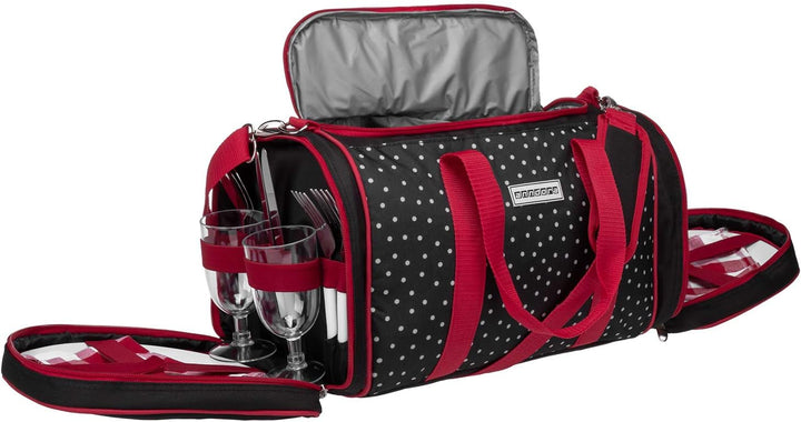anndora Picknick Kühltasche + Decke + Zubehör schwarz weiss gepunktet 3337: Schwarz Weiss Gepunktet,