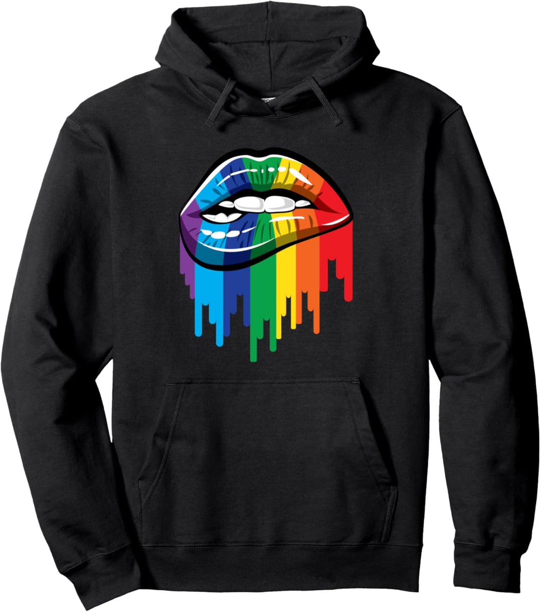 Damen Casual Farbe Lippen Print 80er Jahre Design Pullover Hoodie