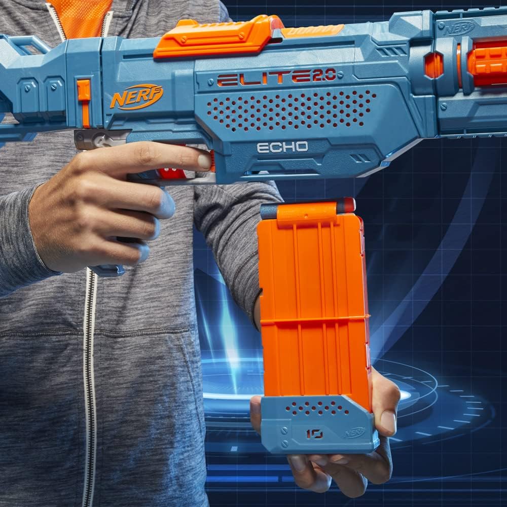NERF Elite 2.0 Echo CS-10 Blaster – 24 NERF Darts, 10-Dart Clip-Magazin, abnehmbare Schulterstütze u