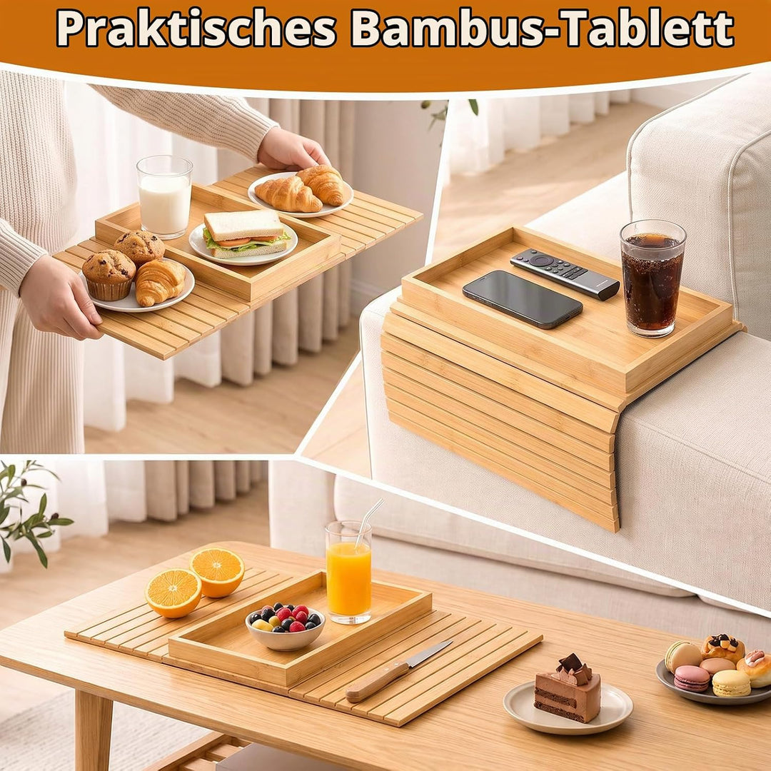 Natural Sofatablett Armlehne, Bambus Sofa Tablett Sofa Ablage (31×15 cm)