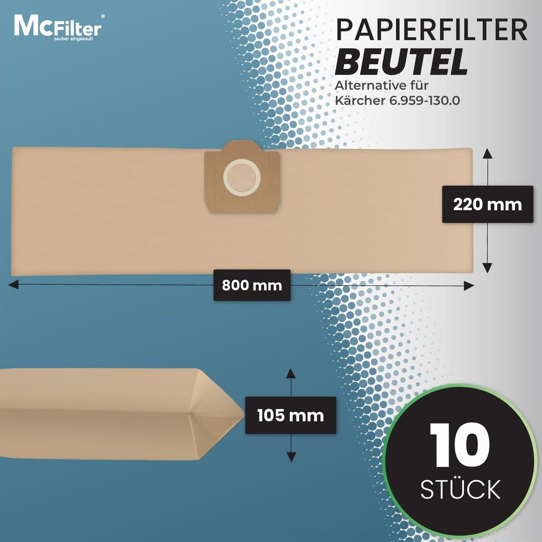 McFilter | 10 Staubsaugerbeutel + 1 Filter geeignet für Kärcher A2604, A2204, A2254, A2200, A2201, A