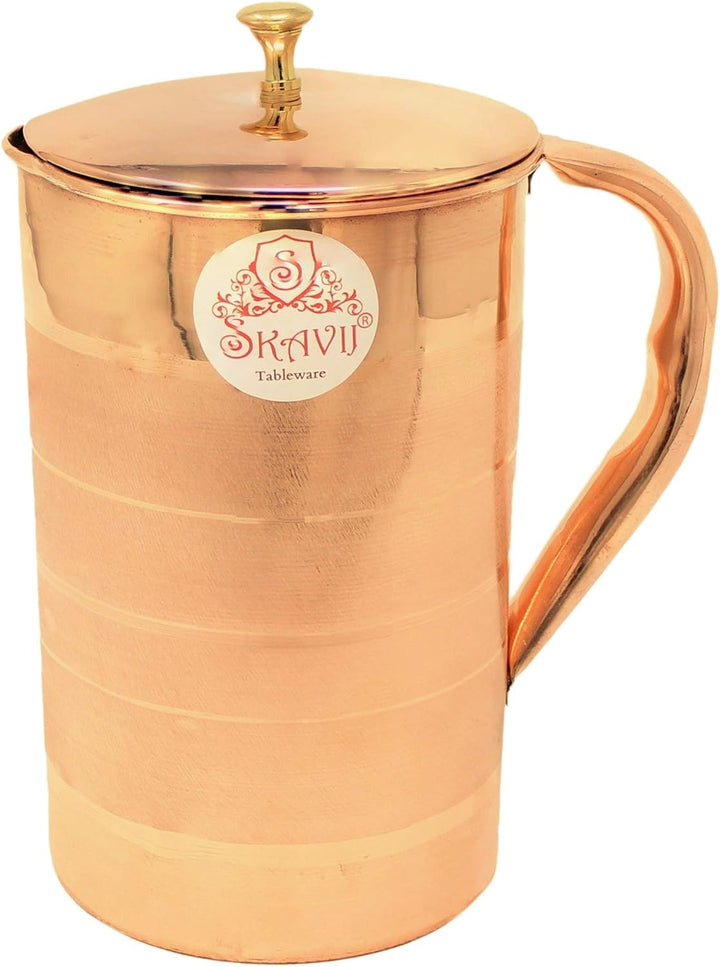 SKAVIJ Reiner Kupferkrug mit deckel und 4 becher set luxus stil wasserkrug (1,6 liter)