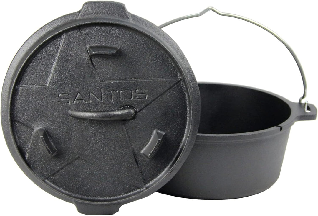 SANTOS Dutch Oven mit Deckel - Schmortopf für Aussenküche - 3,7L/4,5Qt Feuertopf - Gusseisen - ideal