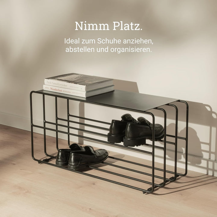 Natural Goods Berlin 1x Schuhablage Hairpin - Schuhregal Metall Schwarz - Schuhbank mit Sitzfläche -