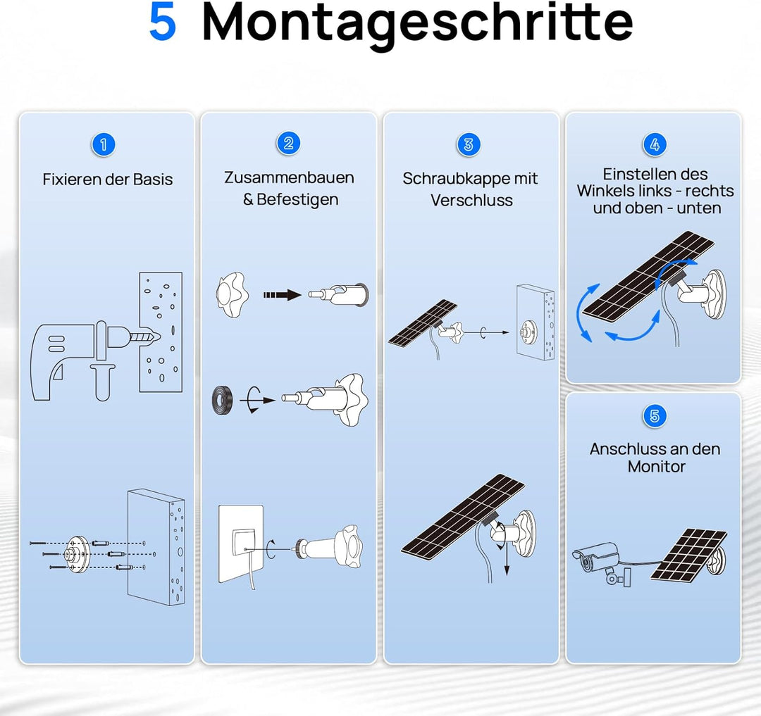 ECO-WORTHY 5W Solarpanel für Überwachungskamera aussen, 5V BC Solarmodul, 25% Wirkungsgrad, mit 3 Me