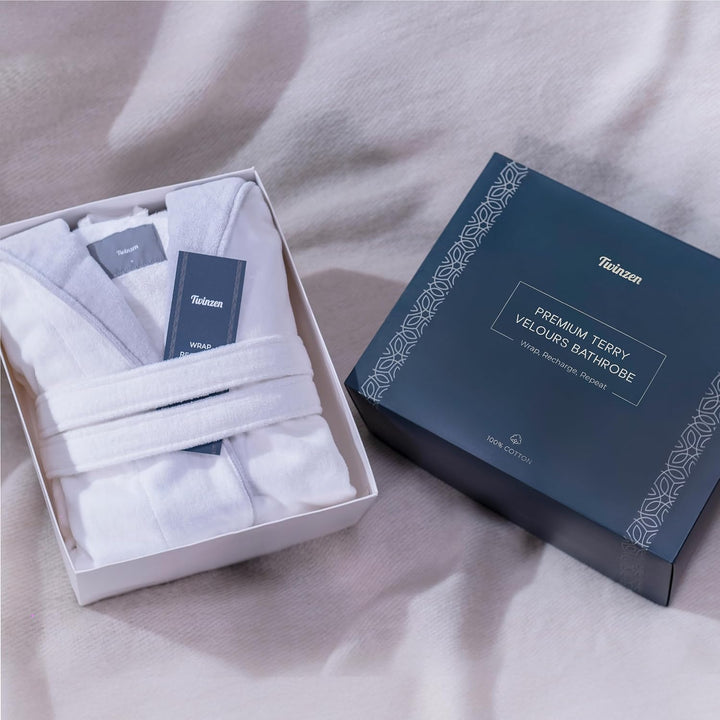 Twinzen Bademantel Damen Frottee - Baumwollsamt - Bademantel Damen Baumwolle Velours Bademantel Dame
