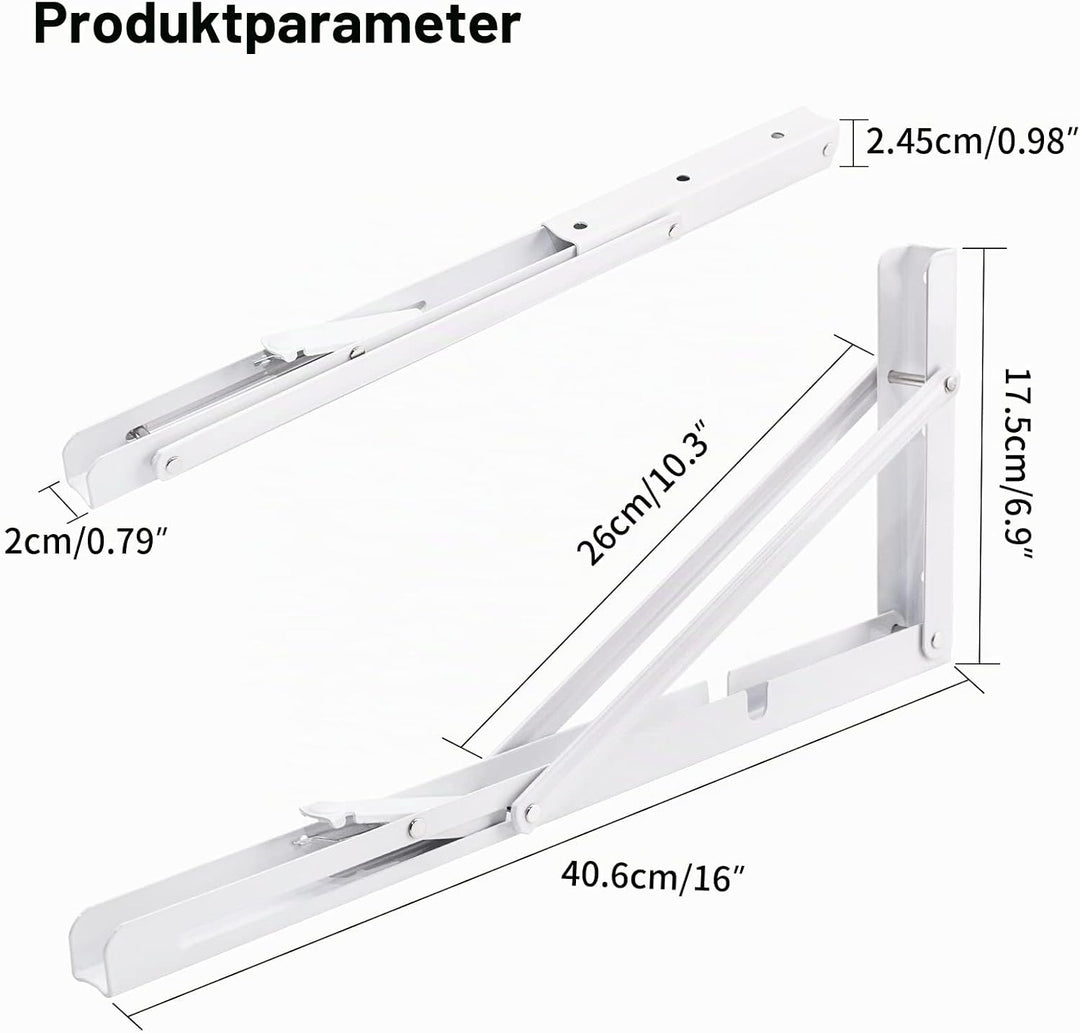 YUMORE Klappkonsole Schwerlast 400mm Regalträger Klappbar weiss - 2 Stück Metall Klappkonsolen Wand