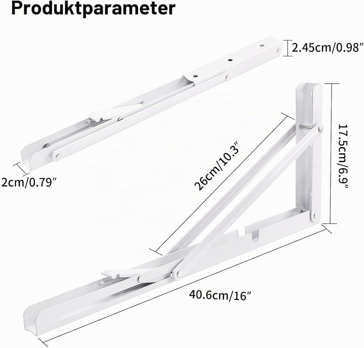 YUMORE Klappkonsole Schwerlast 400mm Regalträger Klappbar weiss - 2 Stück Metall Klappkonsolen Wand