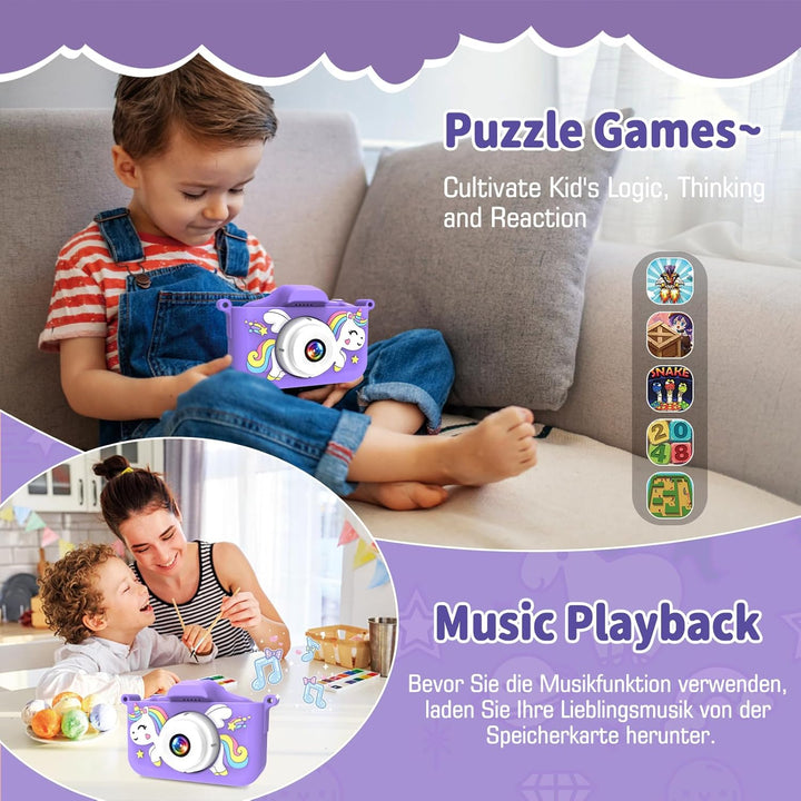 MYSTILUCK Kinderkamera, 1080P HD Digitalkamera für Kinder mit 2,0"-Bildschirm &amp; 32GB-Karte, Fotoappa