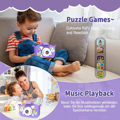 MYSTILUCK Kinderkamera, 1080P HD Digitalkamera für Kinder mit 2,0"-Bildschirm & 32GB-Karte, Fotoappa