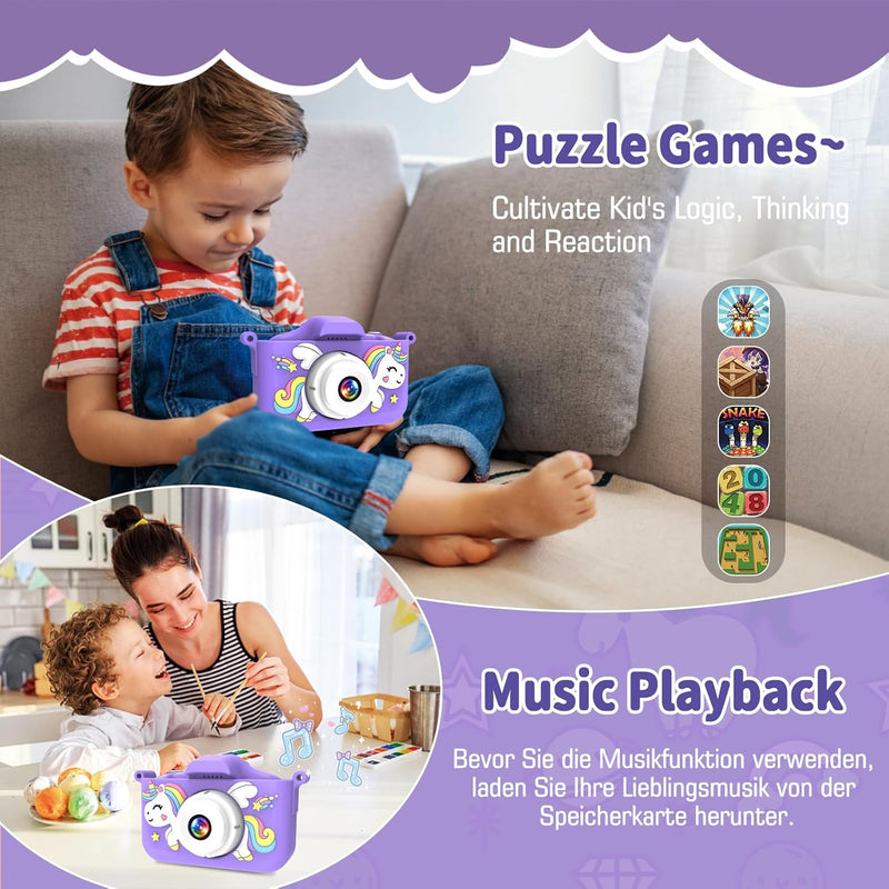 MYSTILUCK Kinderkamera, 1080P HD Digitalkamera für Kinder mit 2,0"-Bildschirm & 32GB-Karte, Fotoappa