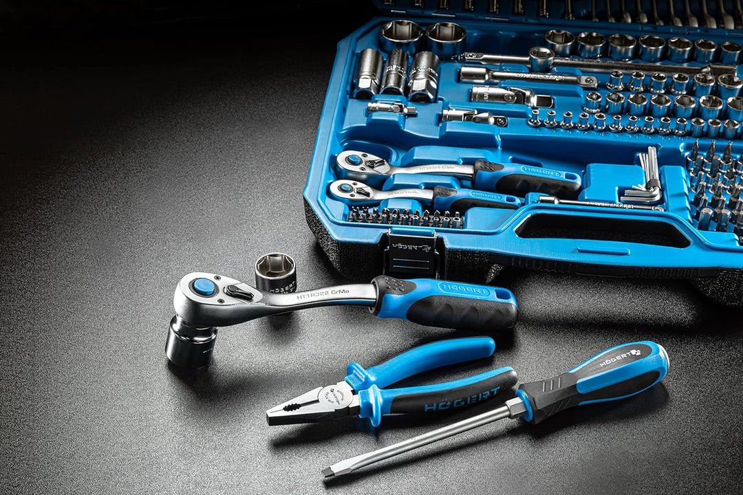 Högert Technik - Werkzeugset I Steckschlüssel, Bits und Zubehör I Hochqualitativem legiertem Cr-V-St