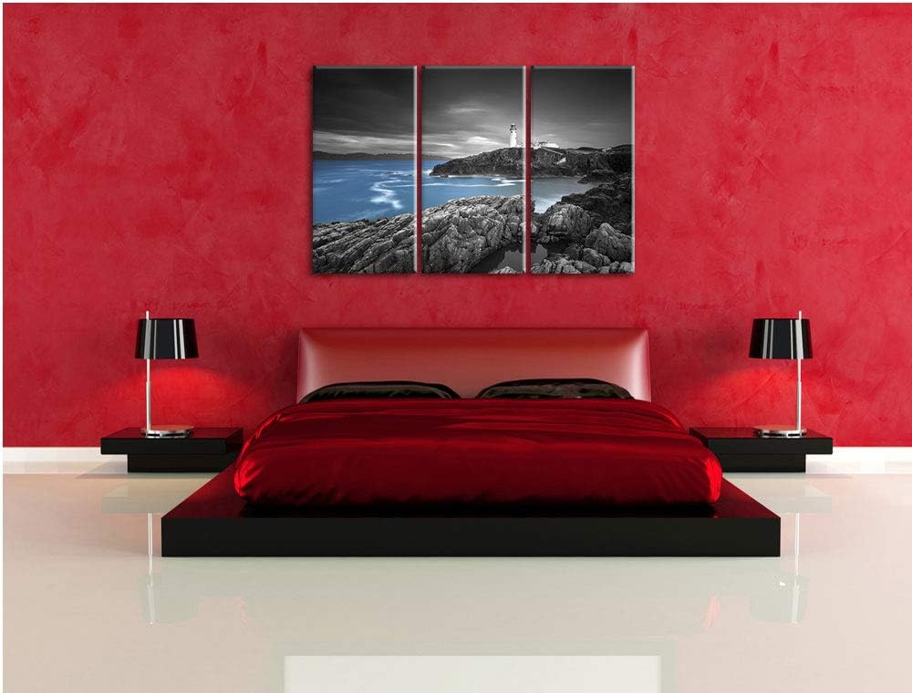 Leuchtturm an traumhaft blauem Meer schwarz/weiss 3-Teiler Leinwandbild 120x80 Bild auf Leinwand, XX
