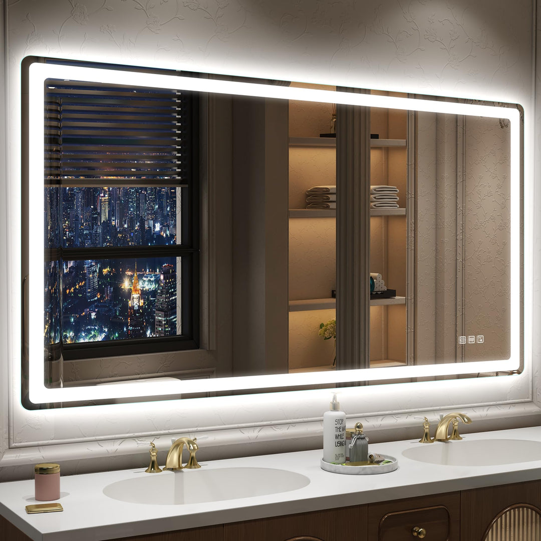 STARLEAD Badezimmerspiegel-mit-Beleuchtung 140x80cm, Grosser LED-Spiegel-Bad mit Entfoggen, Bluetoot