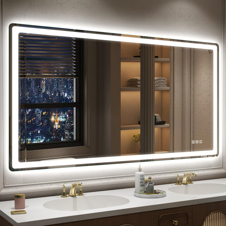 STARLEAD Badezimmerspiegel-mit-Beleuchtung 140x80cm, Grosser LED-Spiegel-Bad mit Entfoggen, Bluetoot