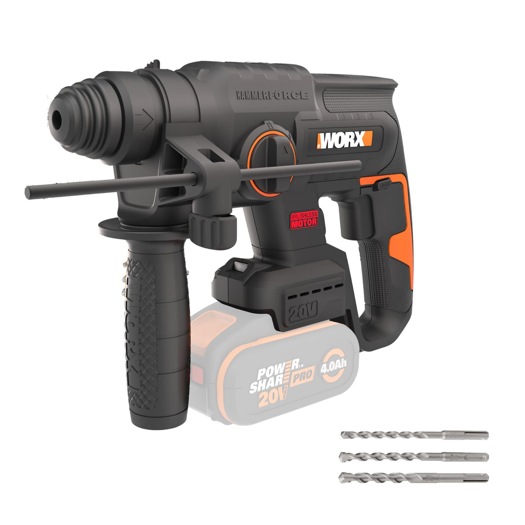 WORX NITRO WX381.9 Akku Bohrhammer 20V- bürstenloser Motor - multifunktionales Werkzeug zum Bohren,