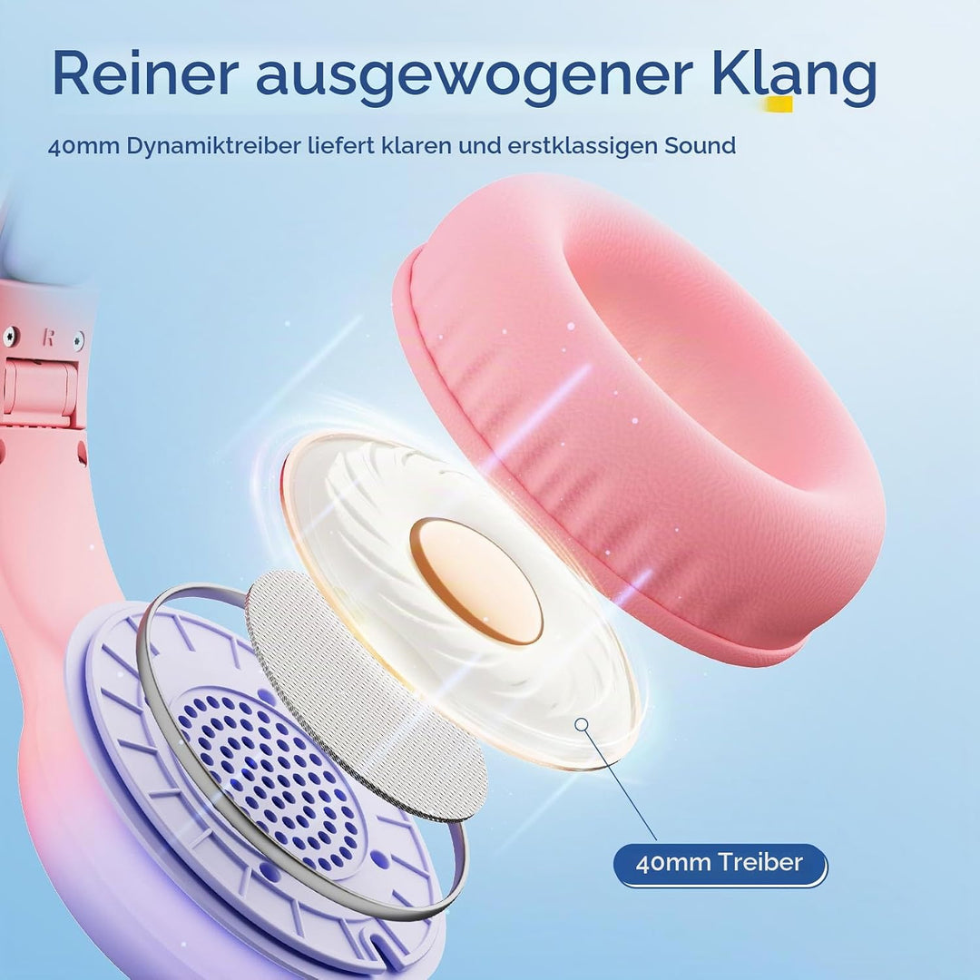 EarFun Kinder Kopfhörer, Kopfhörer Kinder USB C, 85/94dB Lautstärkenbegrenzer, HiFi Klang, faltbar,