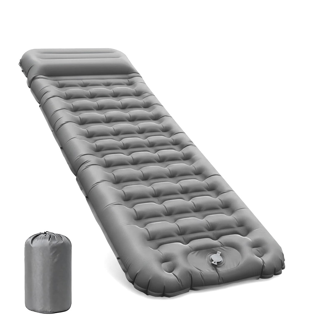 Aufblasbare Isomatte Camping mit Fusspumpe und Kopfkissen, 12 cm verdickt – Bequem, Ultraleicht, Kle