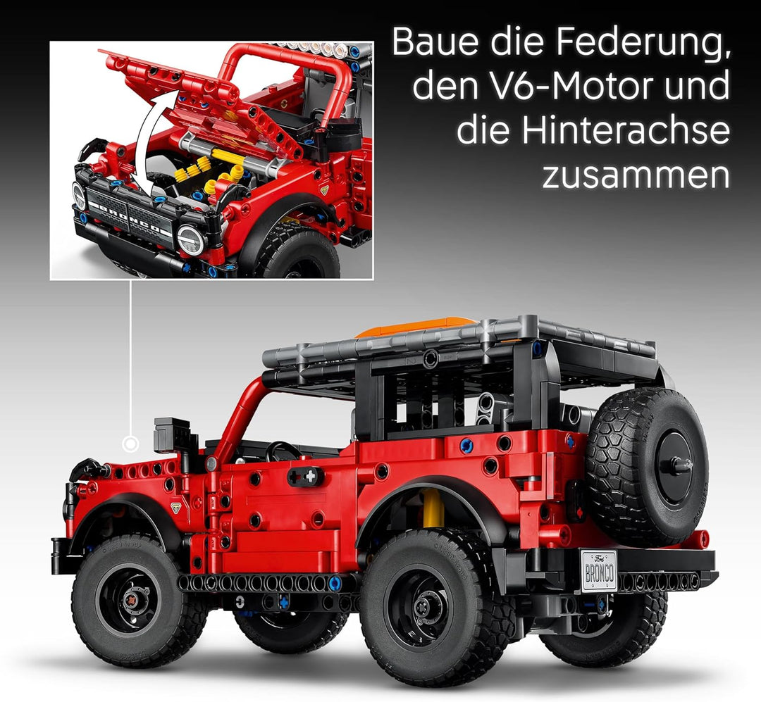 LEGO Technic Ford Bronco SUV Offroad-Fahrzeug – Modellauto mit aufklappbaren Türen, V6-Motor, Federu