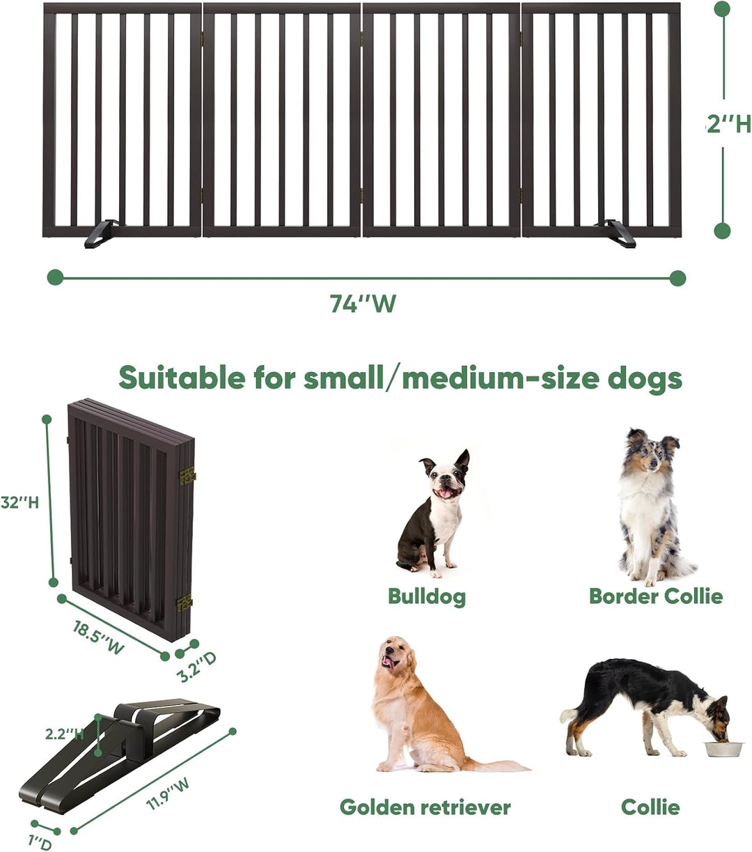 Hundegitter, freistehend, hoch, faltbar, 4 Paneele, brauner Bambus, 188 cm B x 81,3 cm H Braun 4 Pan