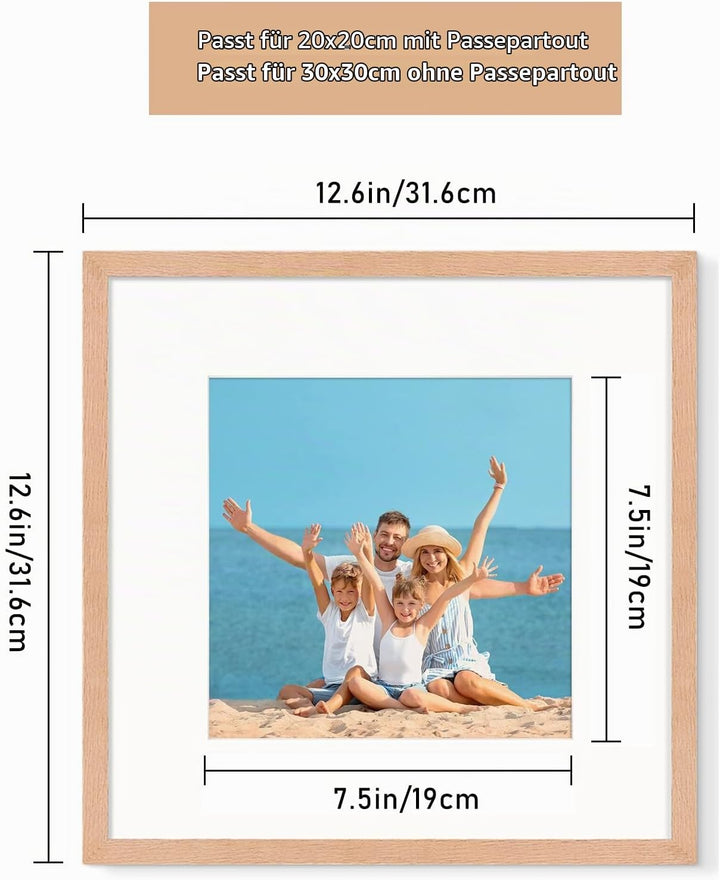 YEEPHAN 12x12 quadratischer Bilderrahmen aus Eichenholz mit Plastic glass front,30x30cm Fotorahmen f