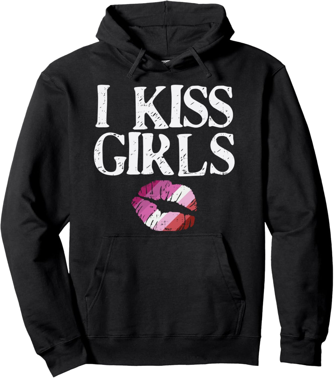 I Kiss Girls Lesbian Pride Lips Butch Gay Flag LGBT Gift Pullover Hoodie