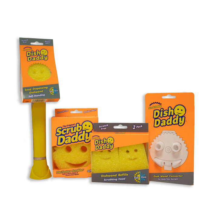Scrub Daddy Dish Daddy Spülschwamm mit Spülmittelspender, Nachfüllköpfe, Schwamm und Anschlusskopf