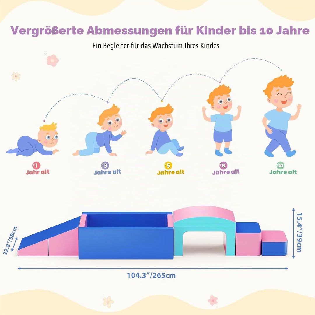 6pcs Schaumstoff Bausteine Kinder, Schaumstoff Bausteine mit Bällebad &amp; Tunnel, weiche Softbausteine