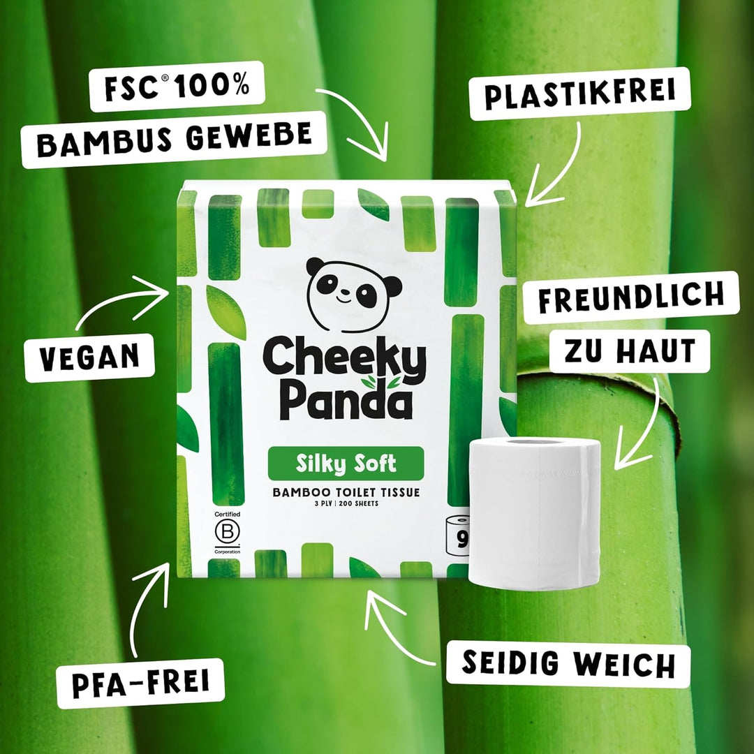 The Cheeky Panda Bambus Toilettenpapier 3-Lagig Grosspackung | 48 Rollen x 200 Blatt (9 Rollen x 5)