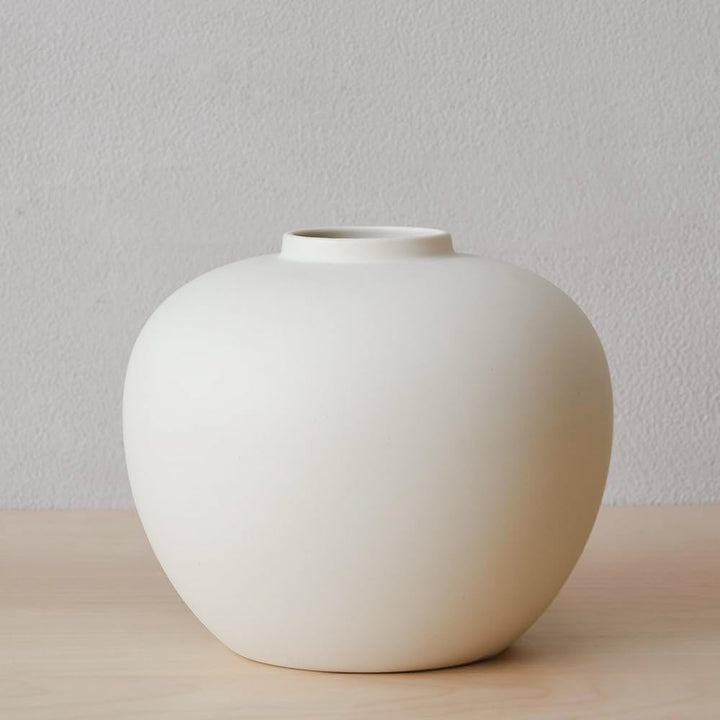 Vollmond-Vase, formt Blumenkunst und zeigt Hydrokulturpflanzen, 16,5 x 18,3 cm, matte Creme