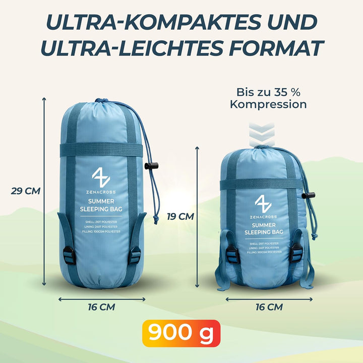 Schlafsack Erwachsene - Sommerschlafsack Kleines Packmass & Ultraleicht - Mumienschlafsack für Campi