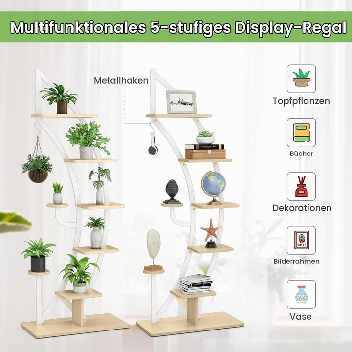 GOPLUS 6-stöckiger Blumenständer Metall, halbmondförmiger Pflanzenständer mit Ablagen &amp; Haken, Pflan