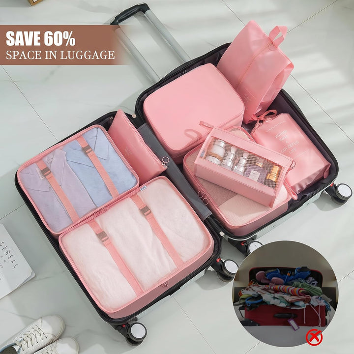 Packing Cubes 8er Set Koffer Organizer Packwürfel Set wasserdicht | Leichte Reise Packtaschen für Ko