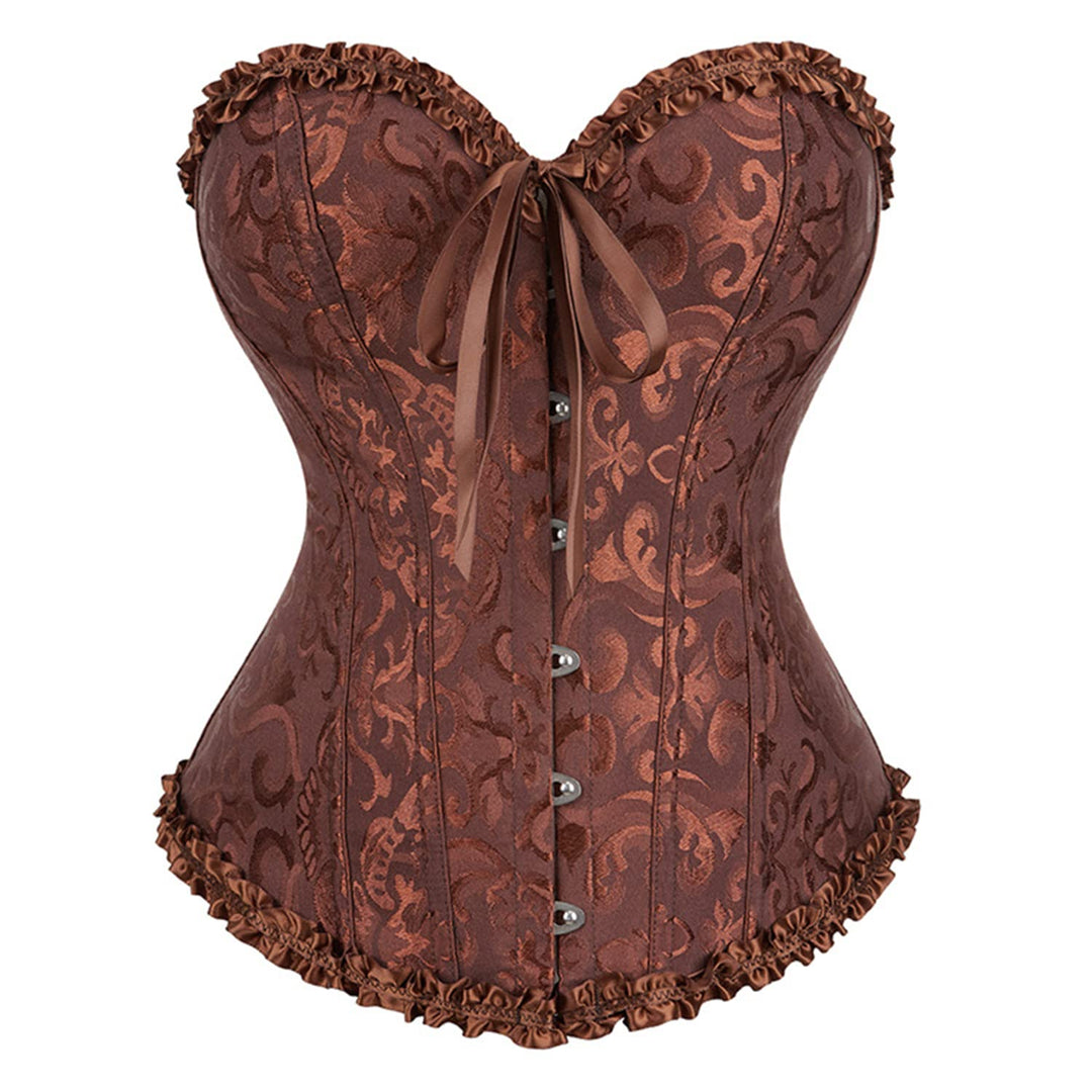 Damen Korsett Bauchweg Vollbrust Corsage Top Gothic Burlesque Schnüren Bustier Braun S, Braun S