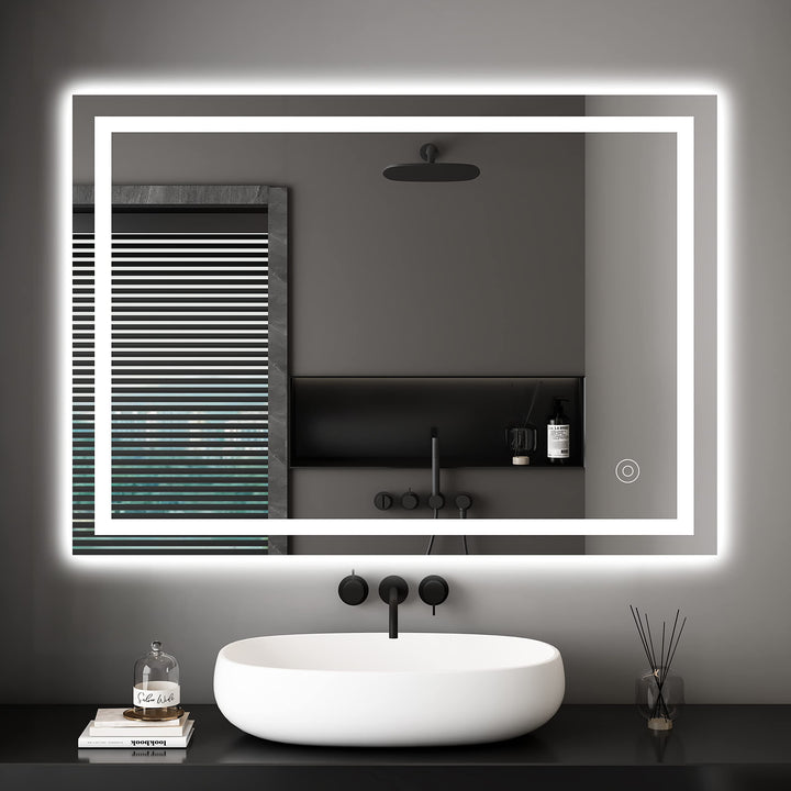 Dripex Badezimmerspiegel Wandspiegel LED Badspiegel mit Beleuchtung mit Touch-Schalter Beschlagfrei