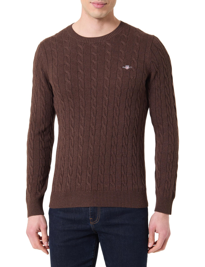 GANT Herren Cotton Cable C-Neck Pullover M Brown Melange, M Brown Melange
