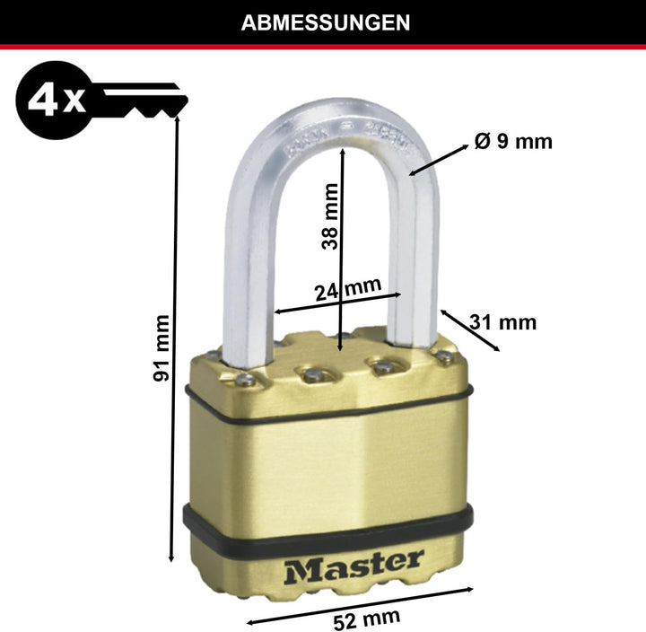 MASTER LOCK Hochleistungsvorhängeschloss [Schlüssel] [Laminierter Stahl] [Wetterfest] M5BEURTLF - Id