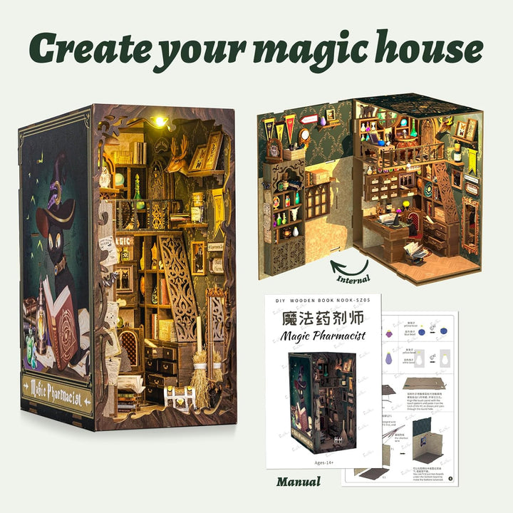 CUTEBEE DIY Book Nook Kit–Puppenhaus Miniatur Haus Kit mit Möbeln und LED-Licht, Booknook Bausätze f