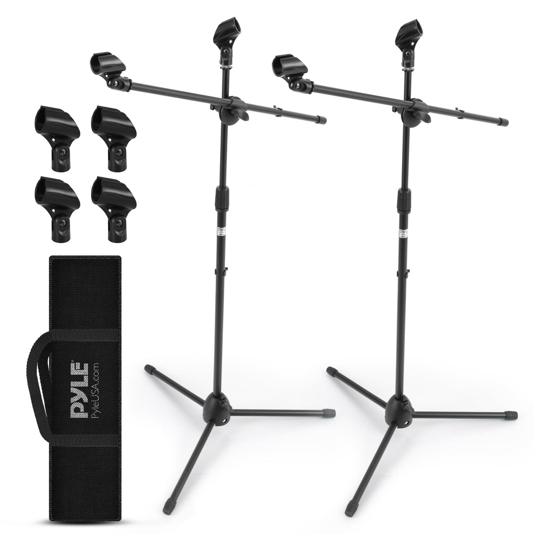 Pyle Mikrofonständer 2er-Set mit Galgenarm – Mikrofonstativ höhenverstellbar 70–132cm, faltbar, Trag