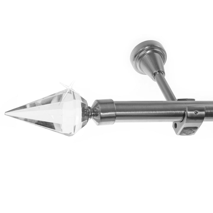 Edelstahl Look Gardinenstange 20mm Wandträger 1-läufig Kristall Spitze, Länge wählbar H50 E37 R, Län