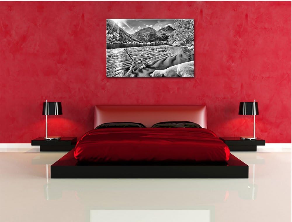 Pixxprint Winterlandschaft See / 100x70cm Leinwandbild bespannt auf Holzrahmen/Wandbild Kunstdruck D