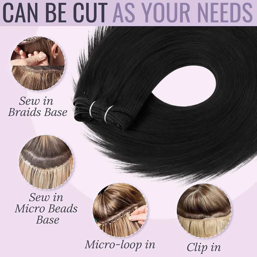 Fshine Tief Schwarz Tressen Extensions Echthaar Brasilianische Haarbündel 30cm 80g Haartressen Echth